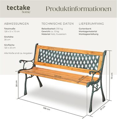 Гарна лавка для саду Tectake® на 2 особи, з дерева, у стилі кантрі. Ідеально підходить для зимового саду, балкону або саду. Розміри: 119,5 x 62 x 83 см (модель 'Michaela')