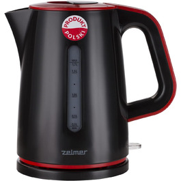 Електричний чайник Zelmer ZCK7620R, 1.7 л, 2200 Вт, з фільтром від накипу, BPA-free, автоматичне вимкнення, чорний/червоний, Польща