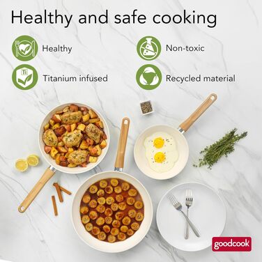 Набір керамічного посуду GoodCook Gesundes 12 предметів, світло-блакитний — каструлі, сковорідки (8