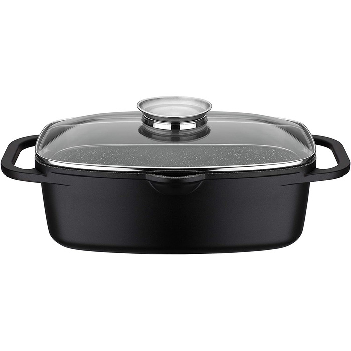 Універсальний гусятниця GSW Gourmet Granit з кришкою, алюмінієвий литий, 6 л, для індукції, духовки, тушкування, запікання, чорний