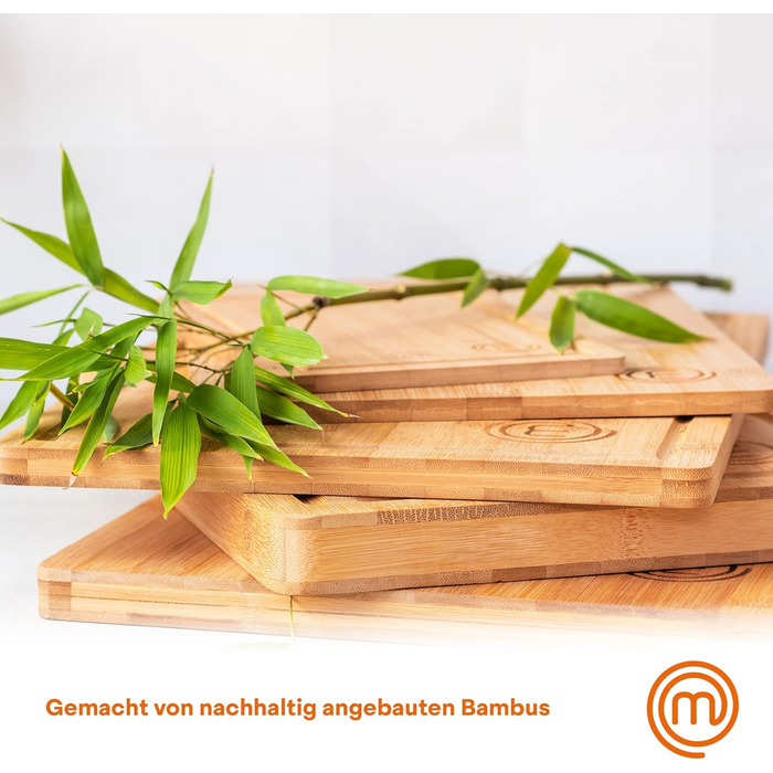 Набір обробних дощок MasterChef з бамбука, 3 штуки, кольорове маркування, 38×27,5 см, 34×23,5 см, 23×15 см, для кухні, підходять для миття в посудомийній машині