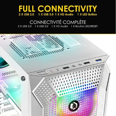 Ігровий корпус для ПК EMPIRE GAMING Ruby, білий, середній Tower ATX/MATX/ITX, акрилова бокова панель, ARGB підсвічування, 4 вентилятори 120 мм, MB Sync