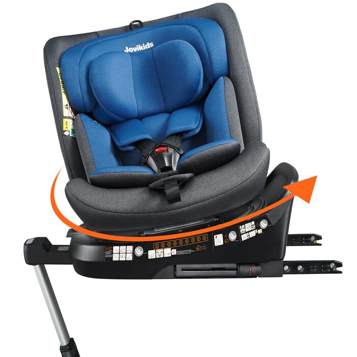Дитяче автокрісло Jovikids 360° з ISOFIX, i-Size 40-150 см (від народження до 12 років), реверсивне, з відкидною спинкою та знімним капюшоном, синє, ECE R129