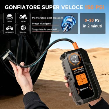 Пусковий пристрій (бустер) для авто 8000A з компресором 150 PSI та функцією Powerbank