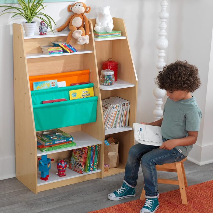 Дитяча книжкова полиця KidKraft Puzzle з дерева, зелена, синя, червона, 3 яруси, для дитячої кімнати, книжкова та іграшкова шафа