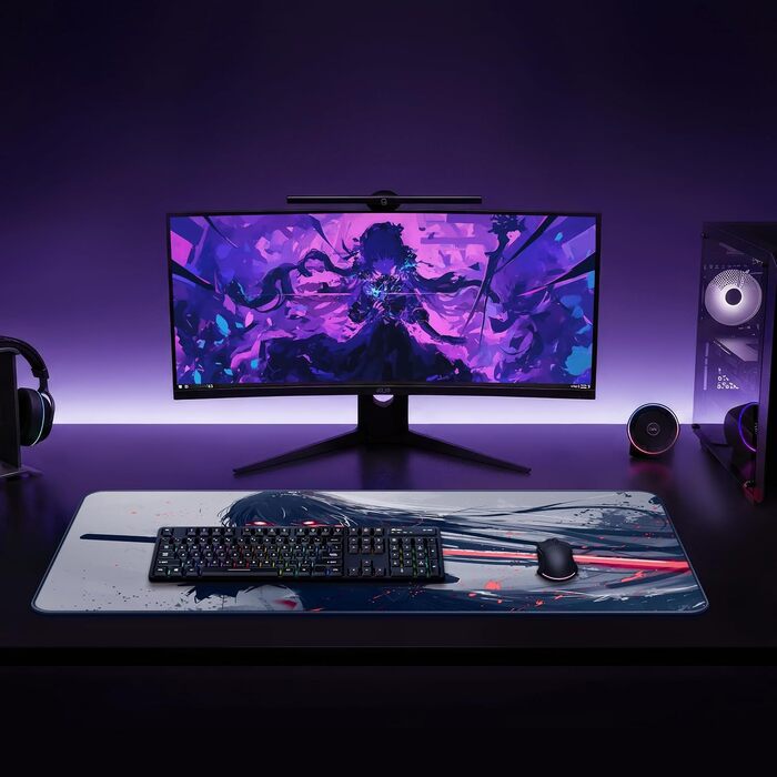 Ігровий килимок для миші XXL Gaming Anime (Night Katana), 900x400 мм, водонепроникний, з прошитими краями
