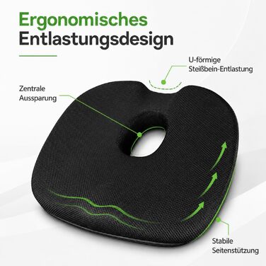 Подушка ортопедична для сидіння з піни Memory Foam, чорна. Зняття тиску на куприк для офісного крісла, авто, інвалідного візка, дому. Нековзка, знімний чохол.