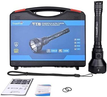 Ліхтарик TrustFire T70 LED, 2300 люмен, акумуляторний, тактичний, надяскравий, 1000 м, IPX8, 5 режимів, для полювання, кемпінгу, надзвичайних ситуацій, чорний