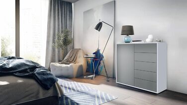 Комод Vladon Ben V2, 79x74x36 см, 1 дверцята, 5 шухляд, білий матовий/авола-антрацит, Німеччина
