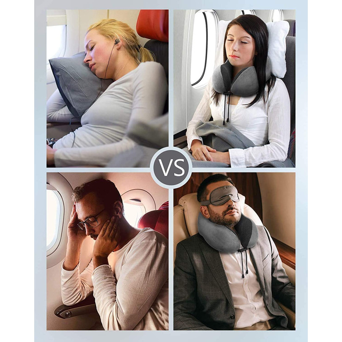 Подушка для шиї HOMIEE, подушка для подорожей, автомобіль, memory foam, ортопедична, для сну, офісу, подорожей (сіра)