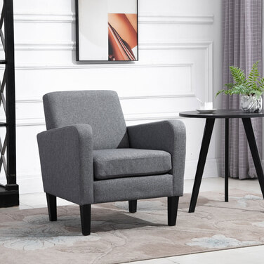 Крісло одномісне HOMCOM Recliner з м'якою оббивкою, дерев'яні ніжки, лляна тканина, світло-сірий, 66x72x74см