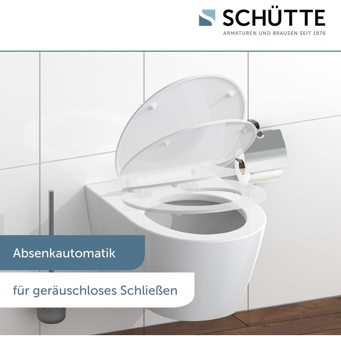 Сидіння для унітаза SCHÜTTE SLIM з мікроліфтом (м'яке закриття) та швидким монтажем, матеріал дуропласт, біле, витримує до 175 кг
