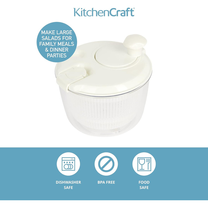 Міні-салатниця-центрифуга KitchenCraft, універсальна, 19 см – для миття та сушіння салату, овочів, компактна, пластикова