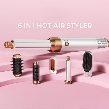 MogaWave Air Styler Pro 6 в 1: Фен-щітка, стайлер для волосся 1000W, професійний, для всіх типів волосся (біло-сірий)