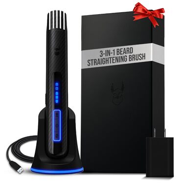 Електрична щітка для вирівнювання та догляду за бородою The Beard Struggle Carbon X, бездротовий випрямляч для бороди з 3 рівнями нагріву та захисним чохлом