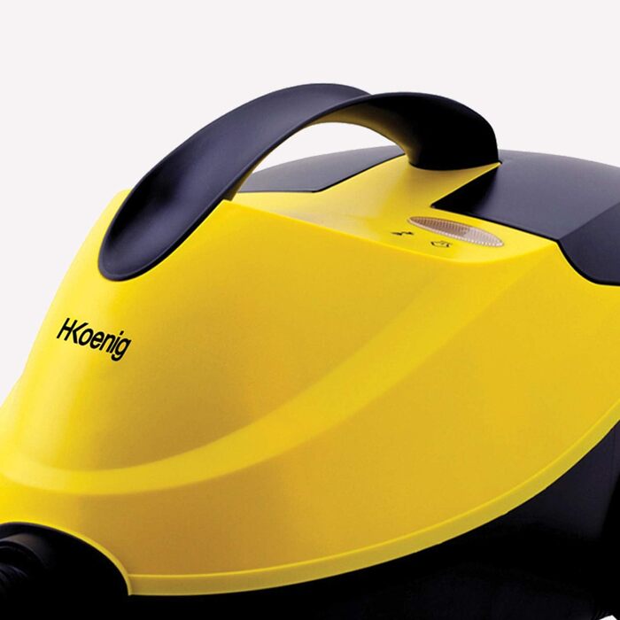Парогенератор H.Koenig NV6200, 2000 Вт, 4 бар, 45 хв автономності, готовий за 8 хв, компактний, багатофункціональний, для дому, офісу, меблів, авто, 10 насадок, жовтий/чорний