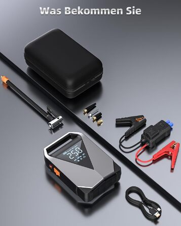 Пусковий пристрій Powerbank з компресором 6в1, бустер для авто 3000А 150PSI для 12В акумуляторів, автозапуск з LCD-екраном, QC3.0 та LED-ліхтарем (для всіх бензинових та дизельних двигунів до 8л)