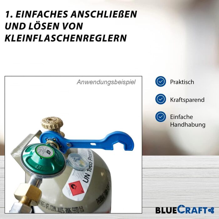 Bluecraft Premium Газовий балон пропановий 10 кг, балон з композитного матеріалу, легкий, з індикатором рівня газу, з газовим регулятором та ключем