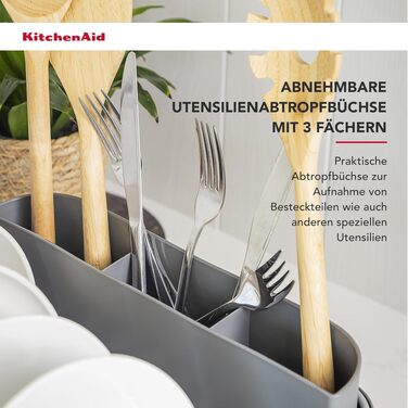 Компактна підставка для сушіння посуду KitchenAid, вугільно-сіра, 40.8 x 32 x 15 см