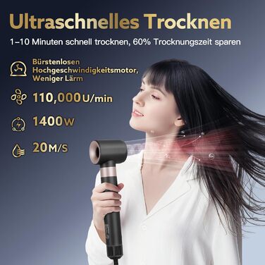 Фен-стайлер 3-в-1 webeauty з іонізацією, 110 000 об/хв, 20 м/с, 200 млн іонів, для сушіння та завивки волосся, рожевий