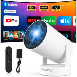 Портативний міні-проектор 4K з Wi-Fi 2.4/5G, Android 11, Full HD 1080P, HDMI, для телефону/ПК/ноутбука/Stick, зовнішній динамік (HY300Plus)