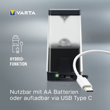 Світлодіодний кемпінговий ліхтар VARTA L30RH, акумуляторний і на батарейках AA, з димером і нічником, для кемпінгу, відпочинку та надзвичайних ситуацій