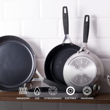 Набір сковорідок MasterPro Smart: 3 шт. (20, 24, 28 см), вок 28 см, 4 захисні чохли, кований алюміній, антипригарне покриття, ергономічні ручки