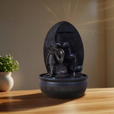 Декоративний фонтан Zen'Light Будда Grace з кольоровою LED-підсвіткою для медитації та релаксації, безшумний насос, знімна скульптура, висота 40 см