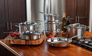 Набір каструль Le Creuset з 3-шарової нержавіючої сталі, 5 предметів, з кришками, для всіх типів плит, включаючи індукцію, сріблястий