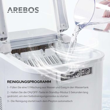 Льодогенератор Arebos, 12 кг/24 год, 2 розміри кубиків, 2,2 л, автоматичне очищення, тиха робота, сріблястий