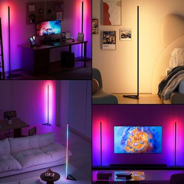 MIWATT LED торшер 143 см для вітальні, RGB, диміруємий, з пультом і додатком, 16 млн кольорів, музичний режим, таймер, чорний