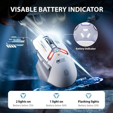 Ігрова миша inphic IN9 бездротова Tri-Mode (2.4G/Bluetooth/Type-C), 10000 DPI, RGB-підсвітка, програмована, акумуляторна, сіро-біла