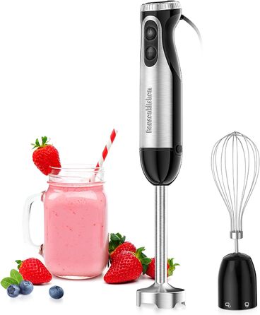 Занурювальний блендер Bonsenkitchen 2-в-1, електричний, 20 швидкостей, з насадкою вінчик, нержавіюча сталь, для супів, смузі, пюре, дитячого харчування, чорний