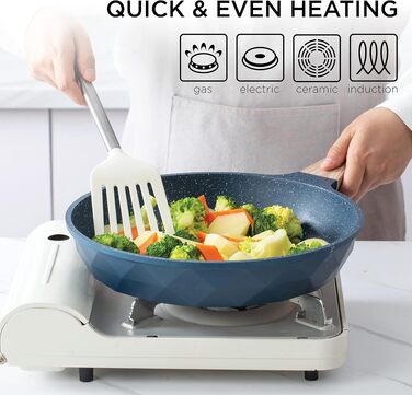 Набір посуду індукційного Country Kitchen Navy Diamond 13 предметів: каструлі та сковороди з антипригарним алюмінієвим покриттям, бакелітові ручки, скляні кришки (синій)