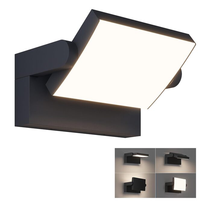 Світильник настінний вуличний LED Klightern 24W, тепле біле світло 3000K, IP65 водонепроникний, поворотний, алюміній, 1500 Лм, чорний