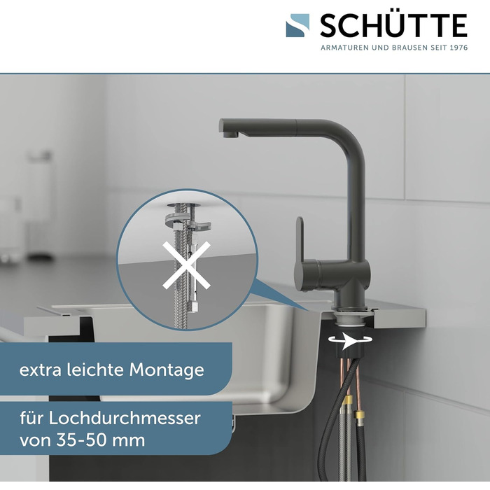 Змішувач кухонний SCHÜTTE LONDON з висувним душем, поворотний на 360°, графіт, високий (29.8 см)