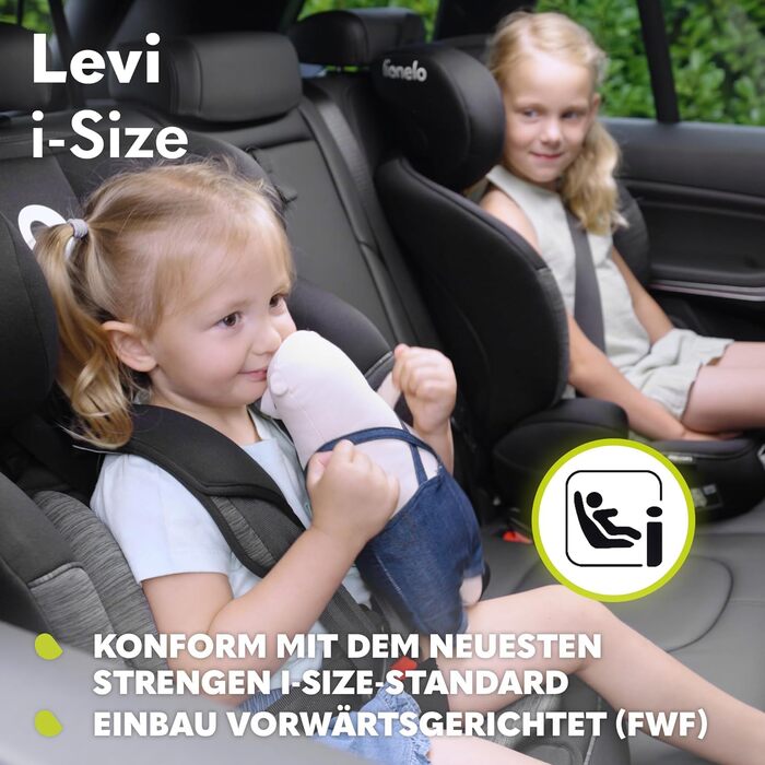 Автокрісло Lionelo Levi i-Size 76-150см R129, група 1/2/3, чорно-сірий, з Memory Foam та Dri-Seat