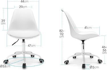 Офісне крісло Waytex у скандинавському стилі, біле, регульоване по висоті, на металевих ніжках з колесами
