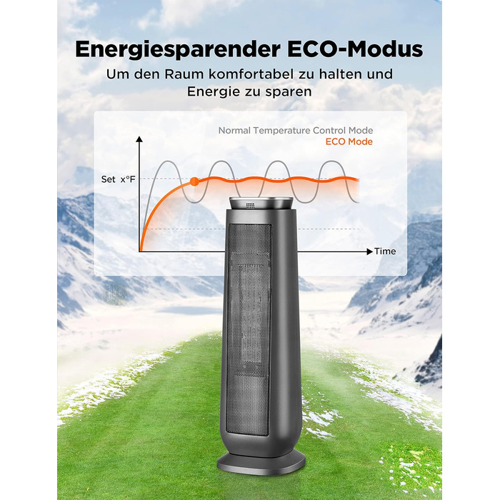 Керамічний обігрівач Midea 2000W з ECO-режимом, поворотним механізмом 70°, таймером на 8 годин та захистом від перегріву для вітальні та офісу