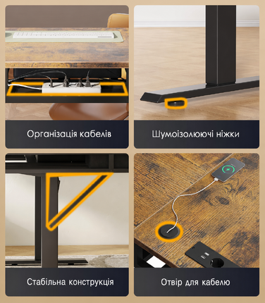 Кутовий стіл OffiGo з регулюванням висоти 140x80 см, електричний, з 4 шухлядами, коричневий вінтаж для офісу та кабінету
