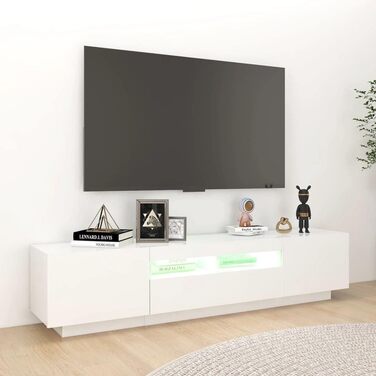 Тумба під телевізор vidaXL з LED підсвіткою, біла, 180x35x40 см, сучасна ТВ-тумба, комод для вітальні