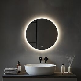 Круглий дзеркало для ванної кімнати MYGIIVOVO з підсвічуванням, LED, сенсорне управління, 3 кольори, 50 см