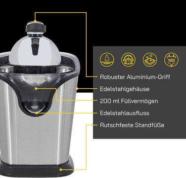Соковижималка для цитрусів GUTFELS JUICE 3020, 100 Вт, нержавіюча сталь, 2 насадки, стійка основа