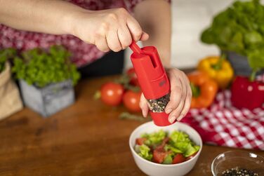Набір млинків для солі та перцю KUHN RIKON Ratchet Grinder, ручний подрібнювач спецій з регульованим керамічним механізмом (Червоний)