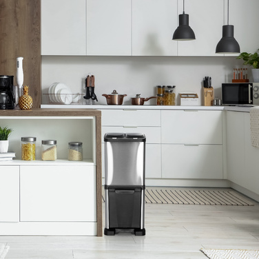Система сортування сміття CLEAN VII 32Л (2x8Л+16Л), сталь, сріблястий, hjh OFFICE