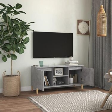 Тумба під телевізор vidaXL з масивними ніжками, бетонно-сіра, 103,5x35x50 см – низька тумба для вітальні, ТВ-меблі, комод для HiFi-апаратури