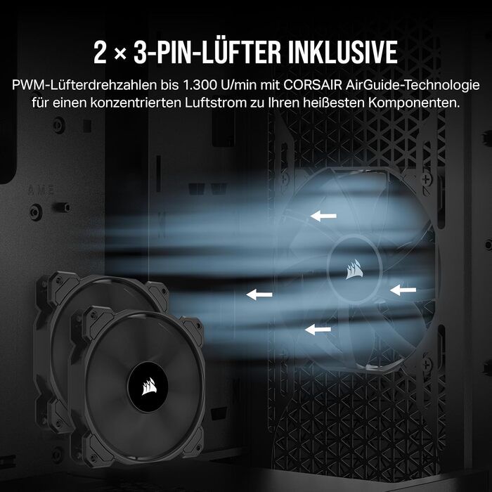 Корпус для ПК CORSAIR 3000D Airflow, Mid-Tower, підтримка 4-слотових GPU, 3-контактний вентилятор, до 8×120мм вентиляторів, високий повітряний потік, чорний