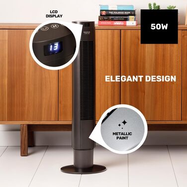 Вентилятор вежний Taurus Babel RCH 50W, 86 см, сірий: 4 режими, таймер, пульт, сенсорне управління
