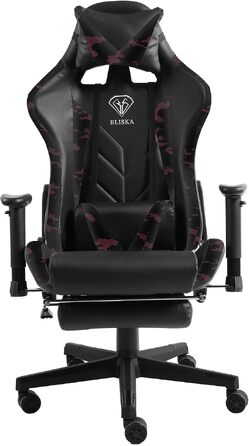 Ігрове крісло Gaming Chair з підставкою для ніг, ергономічними 4D-підлокітниками та регульованою підтримкою спини, офісне крісло для геймерів, колір: Чорний/Мілітарі-Рожевий