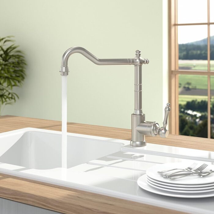 Змішувач кухонний Villeroy & Boch Avia 2.0 з керамічним картриджем, поворотний на 360°, економний, нержавіюча сталь, для низького тиску, висота виливу 235 мм